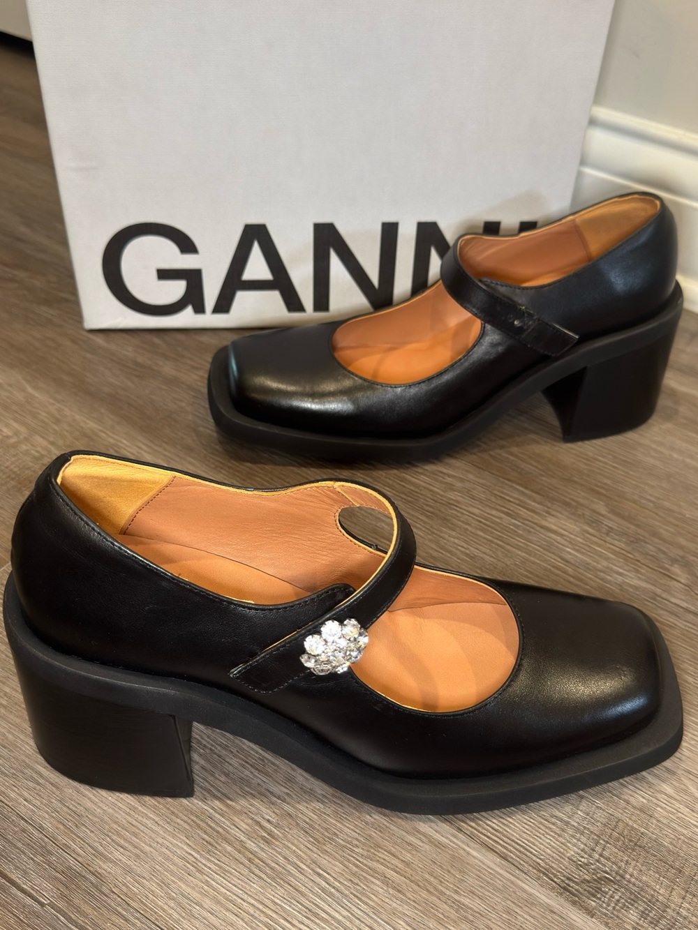 GANNI Mary Jane Black Leather Platform Pumps